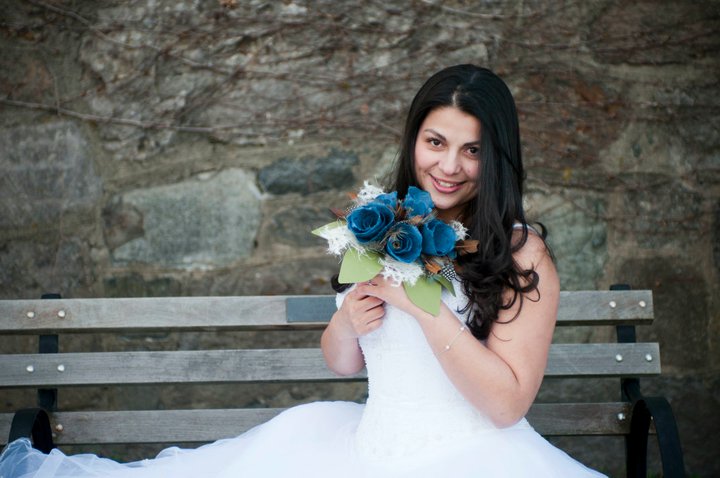 The bride that started it all. My beautiful friend Carmen poses with the Midnight is for Lovers bouquet for my first listing ever.
